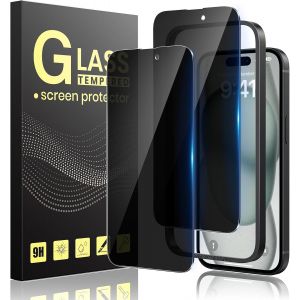 Verre Tremp&eacute; Anti-Espion Pour Iphone 15 6,1 Pouces, Vitre Protection Pour Iphone 15 &Eacute;cran Protege Kit Outil D'installation Facile, [Sans Bulles][9h Duret&eacute;][Facile &Agrave; Installer] - Neuf