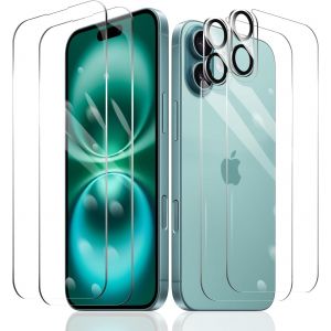LORANKA-2&times;Film Protection D'&eacute;cran pour iPhone 16 + 2&times;Protection Camera Objectif Arriere appareil Photo + 2&times;Arri&egrave;re Verre Tremp&eacute;, Vitre Protecteur Accessoires, HD Duret&eacute; 9H Glass, Compatible Coque - Neuf