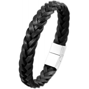 Eryi-Bracelet Cuir Homme Et Acier Inoxydable, Bracelets Style Tressé Pour Homme, Bijoux Cadeau Hommes Papa Papy, Bracelet Noir Marron Cuir Pour Hommes - Neuf