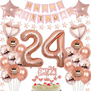 ERYI-Ballon Or Rose 24 Ans Anniversaire Femme, 24 Ans Anniversaire Femme, Ballon 24 Ans Anniversaire Or Rose, Decoration Anniversaire 24 Ans Or Rose, Déco Femme 24 Ans Anniversaire, Ballons 24 Ans Fê - Neuf