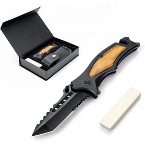 Ytfhg-Couteau De Poche Multifonction 6 En 1- Couteau Pliant De Survie Pour Randonées, Camping, Couteau Pliable Avec Brise-Verre, Coupe-Ceinture, Ouvre-Bouteille, Coffret Pour Homme - Neuf