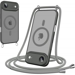 TRAHOO-Coque Magn&eacute;tique pour iPhone Air avec Cordon 6.5"",[Compatible avec MagSafe] Etui Translucide Mat Arri&egrave;re Antichoc R&eacute;glable Portable Lanyard Case Protection iPhone 17 Air, Gris - Neuf