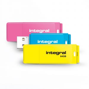 Integral INFD64GBNEONPKBLYL-NRP lecteur USB flash 64 Go USB Type-A 2.0 Rose, Bleu et Jaune - Neuf