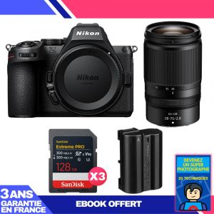Boitier Nikon Z5 II + 28-75mm f/2.8 + 3 SanDisk 128GB Extreme PRO UHS-II SDXC + Nikon EN-EL15c + Ebook 'Devenez Un Super Photographe - Neuf