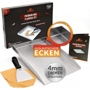 Ulteronixshop-Plancha Plaque de cuisson de qualit&eacute; sup&eacute;rieure avec spatule pour barbecue en acier inoxydable massif de 4 mm - 30 x 40 cm - Taille universelle - Convient &eacute;galement &agrave; l'induction - Pass - Neuf