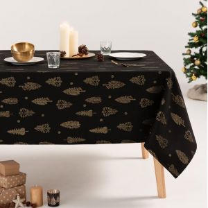 Nappe De No&euml;l En Coton Jacquard Noir Et Or 140x300 Cm - Neuf