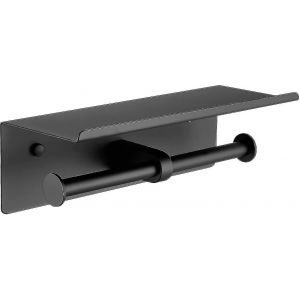 Porte-papier toilette mural en acier inoxydable noir élégant pour 2 rouleaux avec double étagère - Neuf
