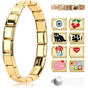 Eryi-Bracelet À Breloques Italiens En Or, Ensemble De Bracelets Italiens, Modules Amovibles Pour Bracelets De 9 Mm, Bracelets À Breloques Italiens En Or Avec Outil D'ouverture Pour Filles Et - Neuf