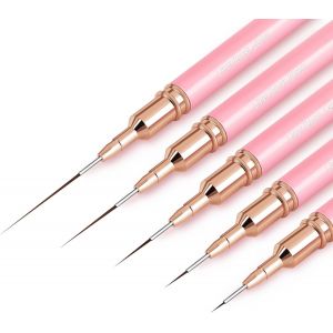 Kal-Lot De 5 Pinceaux Pour Nail Art, Pinceaux Pour Nail Art, Outils De Dessin Pour Les Longues Lignes, Détails Fins, Tailles De Dessin Fin 4/8/12/20/25 Mm,Rose - Neuf