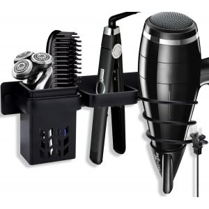 KALANKA-Porte Sèche Cheveux, Support de Lisseur avec Range-Câbles, Support Seche Cheveux Sans Percage, Support de Lisseur en Aluminium pour hôtel de Chambre à Coucher de Salle de Bain (Noir) - Neuf