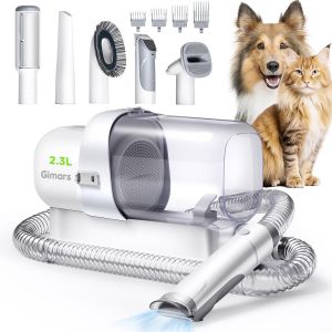 5 Outils De Toilettage Aspirateur Poil De Chien 2,3l Avec Brosse & Tondeuse, Puissance D'aspiration 3k/7k/12k Pa, Épilateur Ultra Silencieux Aspirateur Poils D'animaux Longs De Chien Et Chat - Neuf