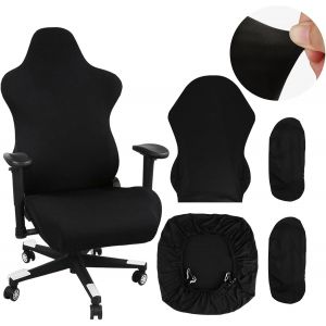 Ershi-4 Pièces Housse Chaise Gaming, Housse De Chaise Noir, Extensible Amovible Lavable Avec Accoudoirs Housse Chaise, Gaming Chai[1157] - Neuf