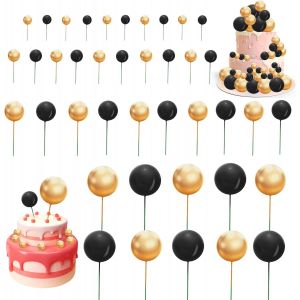 ChicSlick-Balle Gâteau Topper, Topper De Gâteau De Ballon, Topper Ballon, Topper À Gâteau Dinsert, Décorations De Gâteau En Forme De Boules Pour Gâteau D'Anniversaire, De Mariage (Noir+Or, 4[X303] - Neuf