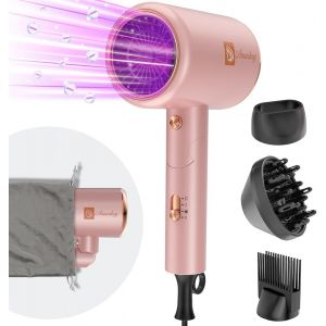 2400w Ionic Hair Dryer With Pouch, [Lightweight, High Speed & Foldable] Hairdressing Set With Concentrator/Diffuser/Volume Comb, Constant Temperature Hair Dryer (Pink) - Neuf