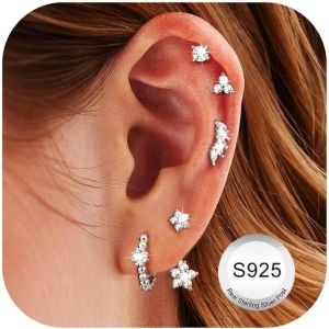 Kal-Paires Boucles D'oreilles Femme Argent 925 Plaquée Or 14k Créoles Argent Boucles D'oreilles Zircon Piercing Oreille Cartilage Petites Boucles D'oreilles Femme Or Pour Piercings Multiples - Neuf
