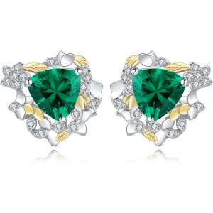 Kal-2.5ct Riz Pudding Boucles D'oreilles Verte Triangle Simulé Emeraude Argent 925 Pour Femme, Plaqué Or Jaune Clous D'oreilles Pierre Ensemble Parure De Bijoux Cadeau Maman - Neuf