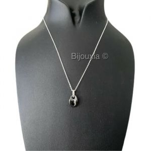 Collier - Bijouxia - Grain De Caf&eacute; - C&eacute;ramique Noire - Argent 925 - Cristaux De Zirconium - Neuf