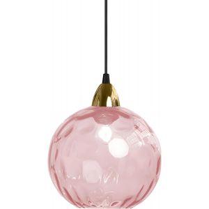 Subzonal-20cm/7.9'' Lampe &Agrave; Suspension Sph&eacute;rique Industrielle En Verre, Lampe De Plafond Suspendue E27, Finition Dor&eacute;e Et Abat-Jour En Verre Ondul&eacute;, Plafonnier Pour Salle &Agrave; Manger (Rose, 15cm) - Neuf