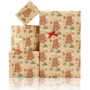 Capybara Lot De 4 Feuilles De Papier Cadeau D'anniversaire Pour Enfants, Filles, Garçons, Joli Papier Cadeau Capybaras Pour Anniversaire Ou Fête Prénatale, 4 Feuilles Pliées À Plat 50 X 70 Cm Par - Neuf