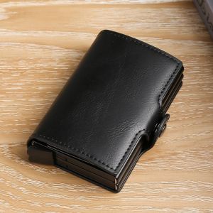 Porte-cartes double couche, porte-cartes de crédit pour homme, pochette avant antivol, RFID, ouverture automatique (noir) - Neuf