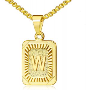 Kal-Collier Lettre Pendentif Nom Initiale Alphabet Lettre A-Z,Collier Carré En Acier Inoxydable Avec Chaîne D'oreille De Blé 56 Cm Pour Femme Et Homme,Couleurs Disponibles En Argent Et Doré - Neuf