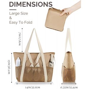 TZF-Sac de Plage Imperméable pour Femme, Homme, Famille - Grand Sac Cabas avec Poches Multiples et Fermeture Éclair, Idéal pour Plage, Piscine, Voyage, Sport, Shopping - Neuf