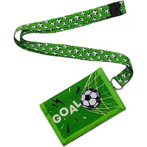 CAUC-Porte Monnaie Motif Football Mini Portefeuille Pliable avec Mousqueton Lani&egrave;re de Cou et Portecl&eacute;s pour Gar&ccedil;ons Filles - Neuf