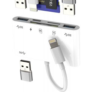 TRAHOO-Adaptateur Carte SD Pour IPhone (6en1) Lecteur Carte Micro SD USB Lightning Chargeur Pour Apple Pour IPad Compatible Avec Samsung Appareil Photo Compact Flash Lecteurs M&eacute;moire TF OTG Card Read - Neuf