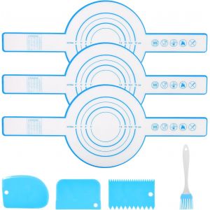 AYUHR-Lot de 3 tapis de cuisson en silicone pour four néerlandais, réutilisables, en silicone, avec longues poignées, pour casserole à pain, tapis à pâte avec spatule et pinceau à pâtisserie, tapis à - Neuf