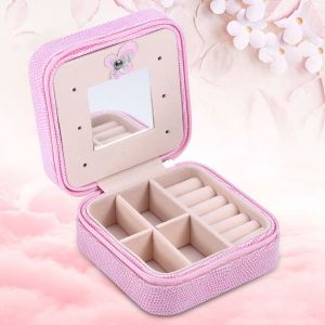 Mini Boite A Bijoux En Pu Avec Fermeture Eclair, Etui De Rangement Pour Boucles D'oreilles, Colliers Et Bagues, En Peau De Serpent, Rose - Neuf