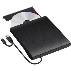 KALANKA-Lecteur CD/DVD Externe USB 3.0 et Type C Portable CD-R/-RW Drive, Lecteur Graveur Portable CD, pour PC, Laptop, Desktops, Windows 7/8/10/11/XP/Vista/Linux et Mac OS/Macbook - Neuf