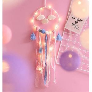 Attrape-rêves avec lumière LED,attrape-rêves fait à la main avec des plumes,Chambre de filles Chambre Décoration romantique,Tenture murale Décoration d'intérieur Ornements Artisanat - Neuf