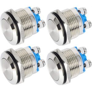 4 pièces 22mm 2A 12V/24V/125V/250V Bouton Poussoir Etanche Momentané avec Bornes à Vis Bouton Poussoir en Acier Inoxydable (Tête Plate) - Neuf