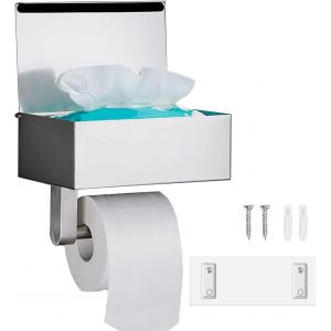 meimie-Porte Papier Toilette Mural - Porte Papier Toilette Sans Perçage Avec Étagères Et Boîte À Lingettes Humides,Porte Rouleau Papier Toilette Auto-Adhésif Pour Toilettes Et Cuisines (Argent) - Neuf