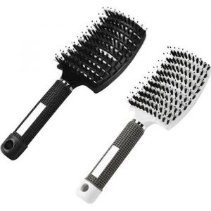 2 Pcs Brosse à poil de sanglier-Accessoires coiffure Meilleure pour démêlage de cheveux épais et démêlant-Noir NOIR ET BLANC - Neuf