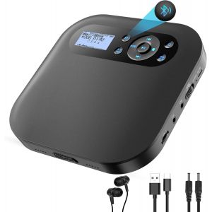 Lecteur Cd Portable Avec Bluetooth, Lecteur Cd De Voiture Rechargeable Discman Avec Fm, Deux Haut - Parleurs Stéréo, Anti - Saut, Deux Connecteurs De Casque - Neuf