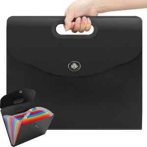 Trieur de fichiers extensible avec poign&eacute;e, format A4, 13 poches, dossier de classement portable en plastique, dossiers accord&eacute;on pour documents A4, maison, &eacute;cole, bureau (noir) - Neuf