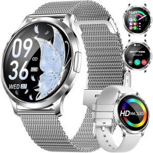 Montre Connect&eacute;e Femme avec Appel Bluetooth,1.32"" Amoled Display Ronde Smartwatch Femme avec 110+ Modes Sportifs/Fonction F&eacute;minine/Fr&eacute;quence Cardiaque/Sommeil,IP68 Android iOS Argent - Neuf