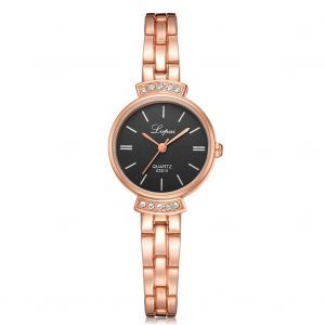 Lvpai Femmes Classique Quartz Analogique Montre Strass Ronde Robe Montre-Bracelet (Or Rose + Noir) - Neuf