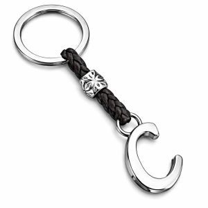 KALANKA-- Porte-cl&eacute;s Homme ou Femme en Cuir Avec Initiales - Lettres et Perles en zamak Argent&eacute; - Porte Cles Personnalis&eacute;e- Id&eacute;al pour Offrir en Cadeau (C) - Neuf