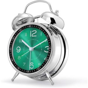 Reveil Bruyant pour Dormeurs Lourds, Double Cloche Fort, avec Lumi&egrave;re de Nuit, Grand R&eacute;veil Matin M&eacute;tal, Horloge de Table Analogique Silencieux pour Chambre Bureau 16cm, Bleu - Neuf