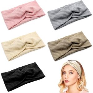 5 Pi&egrave;ces Bandeau Cheveux Femme Maquillage &Eacute;lastique Bandeau Large Cheveux Femme Cross Nou&eacute; Multicolore Headband Cheveux Pour Yoga Fitness Running Sport - Neuf