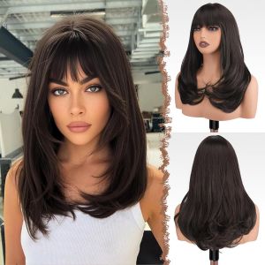 Ershi-Perruque Longue Avec Frange, Naturelle Synthétiques Brun Perruque De Cheveux Perruque Carnaval De Cosplay Pour Femme 45 Cm[482 - Neuf