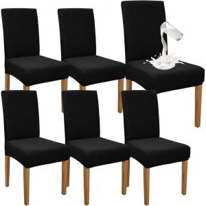 (Noir) Lot De 6 Housses De Chaise De Salle À Manger, Housses De Chaise Haute Élastiques Imperméables De Qualité Supérieure Pour Salle À Manger, Protection De Chaise Amovible Pour Cuisine Et Fête - Neuf