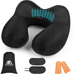 nzqaf-Coussin de Voyage Gonflable, Oreiller de Voyage pour Avion, Oreillers de Soutien de Velours Doux, avec Masque pour Les Yeux et Bouchons d'oreille, Pliable et Portable, pour Avion Train - Neuf