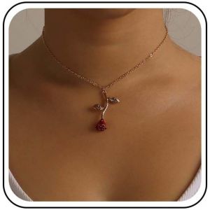 Kales-Collier Boho Rouge Pendentif Fleur De Rose Collier Ras De Cou Fleur De Rose Chaîne Collier Rose 3d Collier Chaîne Rose Romantique Collier Feuille De Rose Or Bijoux Pour Femmes - Neuf