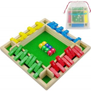 Shut The Box Jeu De Société En Bois, Classique-Jeu De Dés-Jeu De Rassemblement De La Famille Jouet De Voyage Pour 2-4 Joueurs Avec Sac De Stockage Formation En Logique Cadeau Pour Enfants -M[Z528] - Neuf