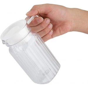 Cmws-Pichet En Plastique Verre À Boisson En Plastique Côtelé Pichet En Acrylique Transparent Bouteille De Jus Pichet À Jus D'eau Froide À Rayures Avec Couvercle Pour Bar (Taille: 500 Ml) - Neuf