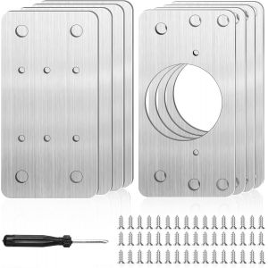 8 PCS plaque reparation charniere porte, kit de r&eacute;paration charni&egrave;re meuble, hinge repair kit, charni&egrave;res d'armoire en acier inoxydable, avec trous et 48 Vis, pour Bois, fen&ecirc;tre, &Eacute;tag&egrave;res - Neuf
