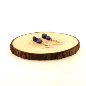 Boucles D'oreilles 2 Perles Charoite + Labradorite En Acier Fabriqu&eacute; En France. - Neuf